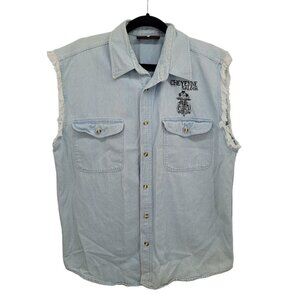 Biker design mens large blue light wash Cheyenne Saloon button up western